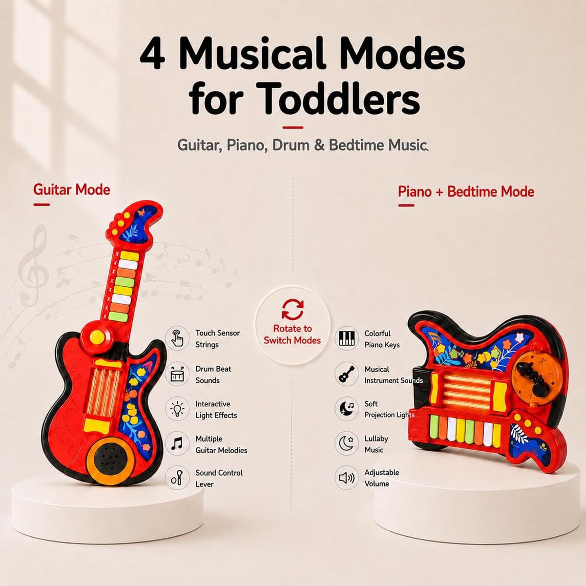 Juguete de guitarra para niños de 2 a 5 años, guitarra y piano para niños