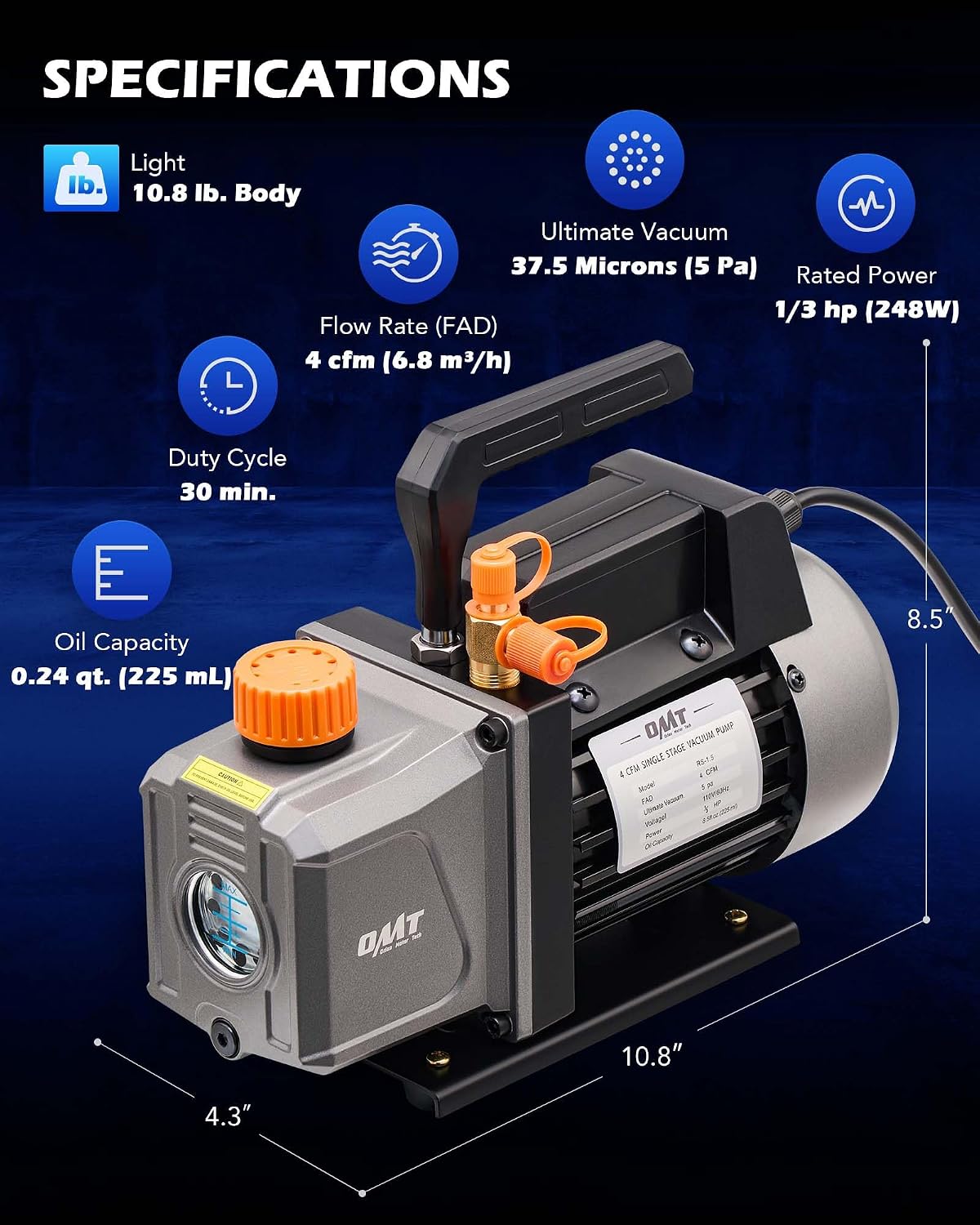 Orion Motor Tech - Bomba de vacío y juego de medidores de AC, bomba...