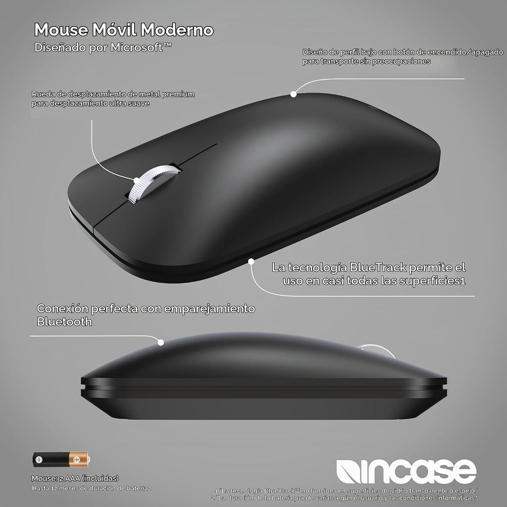 Incase Ratón móvil moderno diseñado por Microsoft, inalámbrico, negro