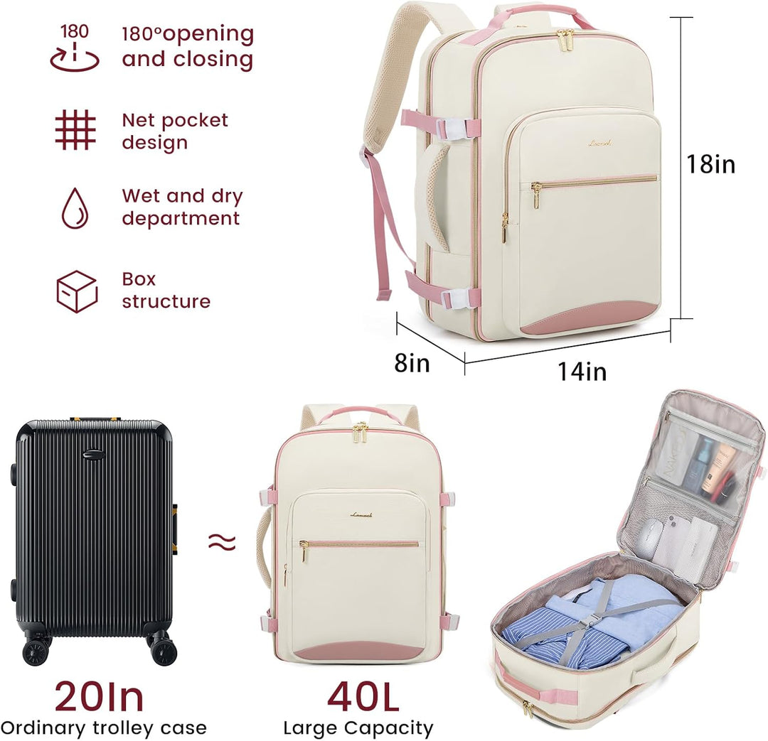 LOVEVOOK Mochila de viaje para llevar en cabina, Beige-rosado, Moch...