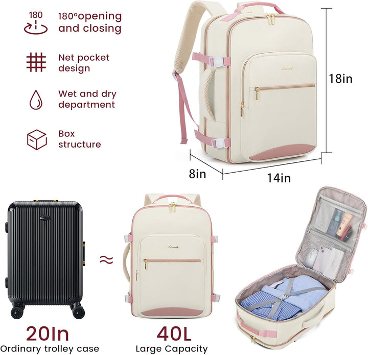 LOVEVOOK Mochila de viaje para llevar en cabina, Beige-rosado, Moch...