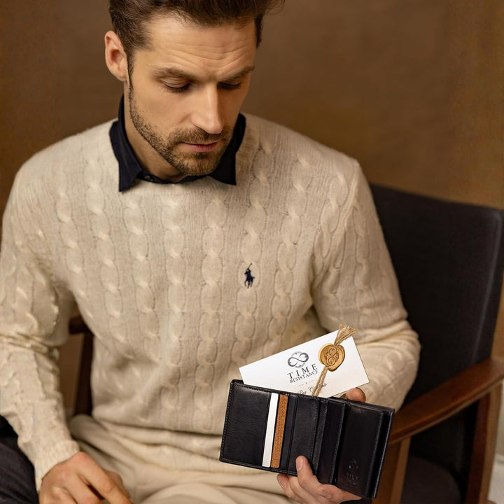 Time Resistance Cartera de cuero para hombre - Billetera italiana p...