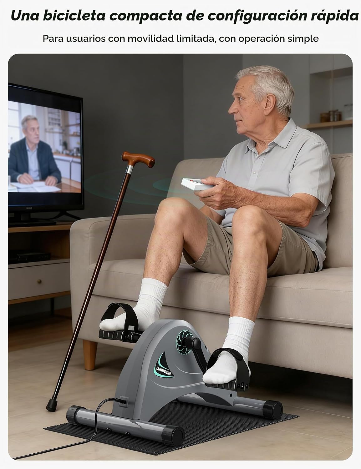 Bicicleta pedalera para bajo escritorio para personas mayores, LUBBYGIM Mini bicicleta de ejercicios para fisioterapia, máquina de pedal con motor eléctrico para brazo y pierna, 6 niveles de velocidad