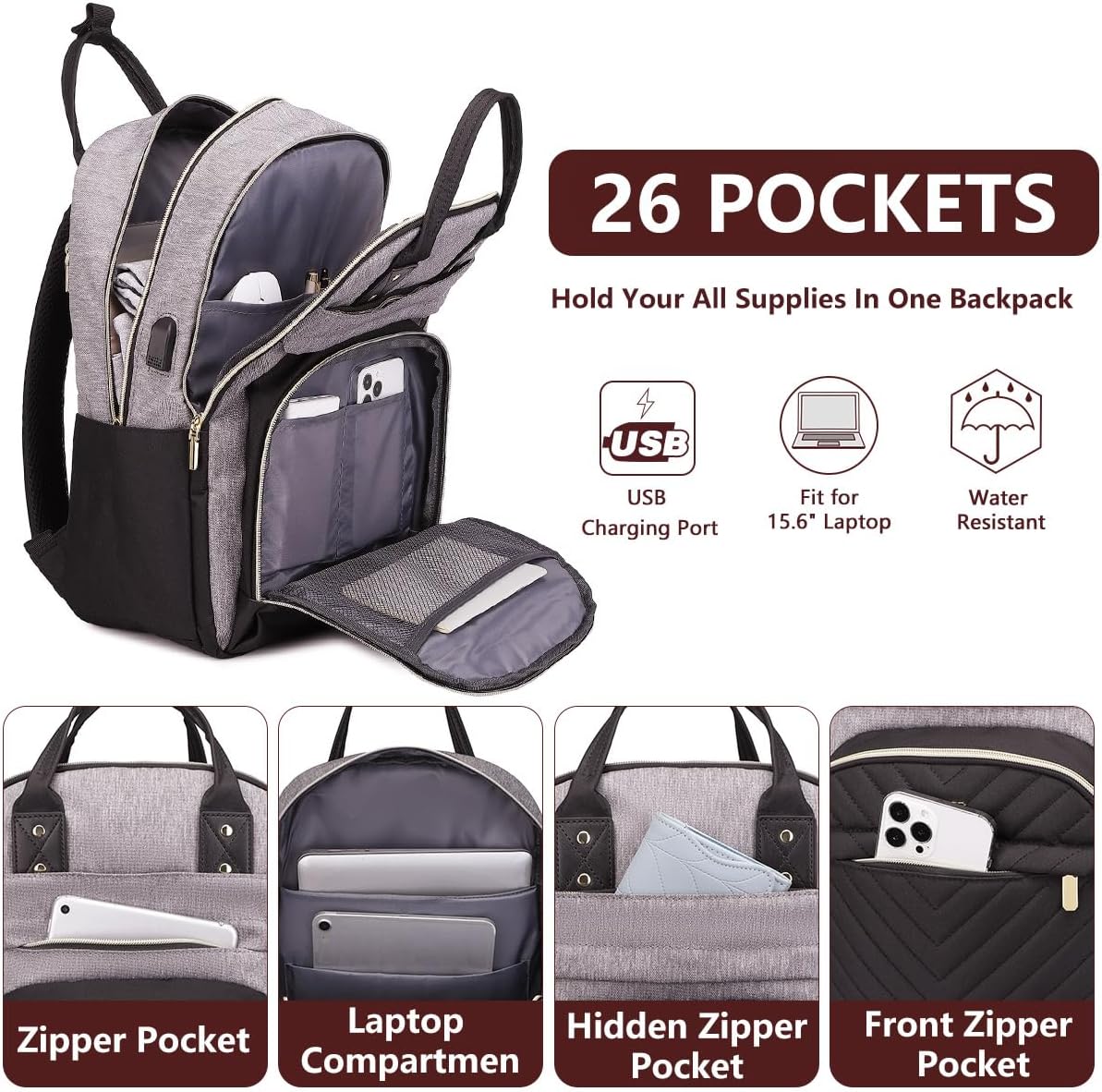 Mochila para laptop para mujer, bolsa de trabajo: mochilas universi...