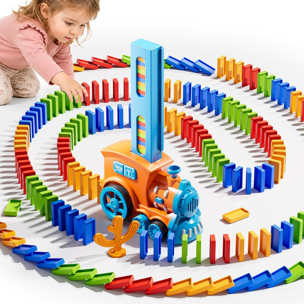 Juguete de tren de dominó de 210 piezas para niños de 4 a 8 años, juego