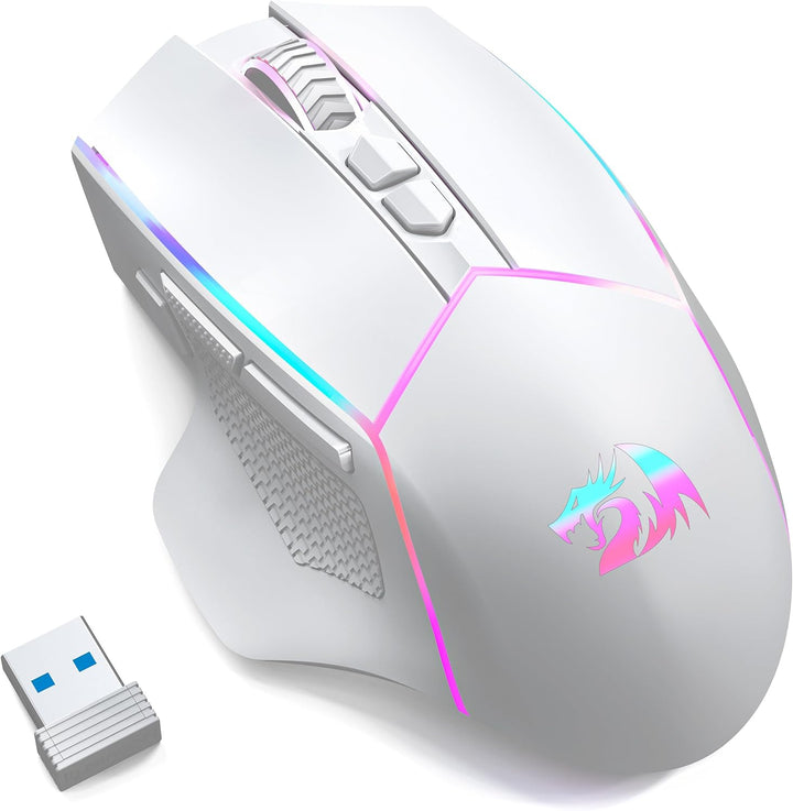 Redragon M814W - Ratón inalámbrico para juegos, trimodo 2.4G\/Bluet...