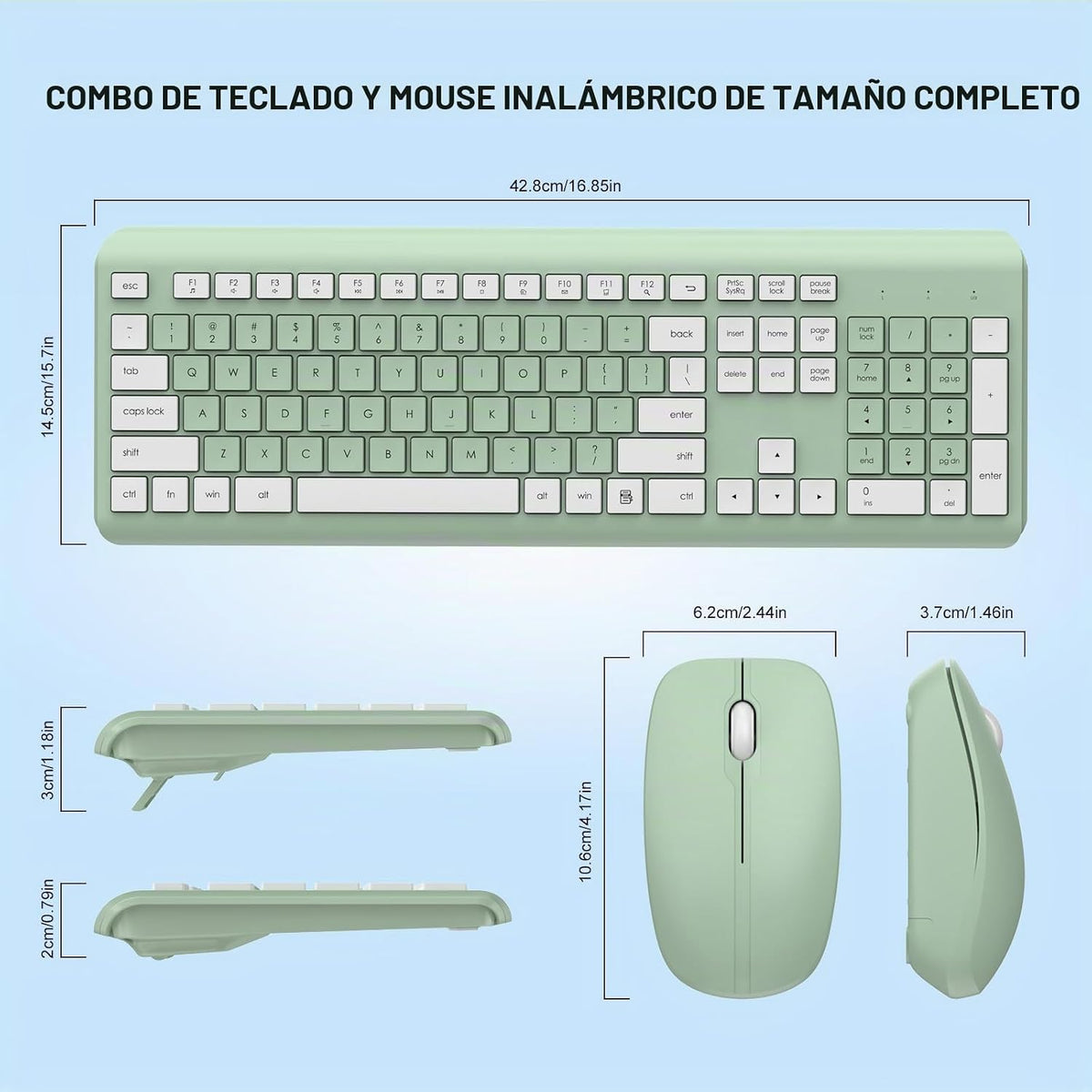 Combo de teclado y mouse inalámbricos, teclado ergonómico silencios...