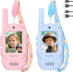 Mafiti Walkie Talkies de video para niños, paquete de 2 juguetes recargables de 1000 pies de largo alcance, regalos de cumpleaños para niños y niñas de 3, 4, 5, 6, 7, 8 años (azul + rosa)
