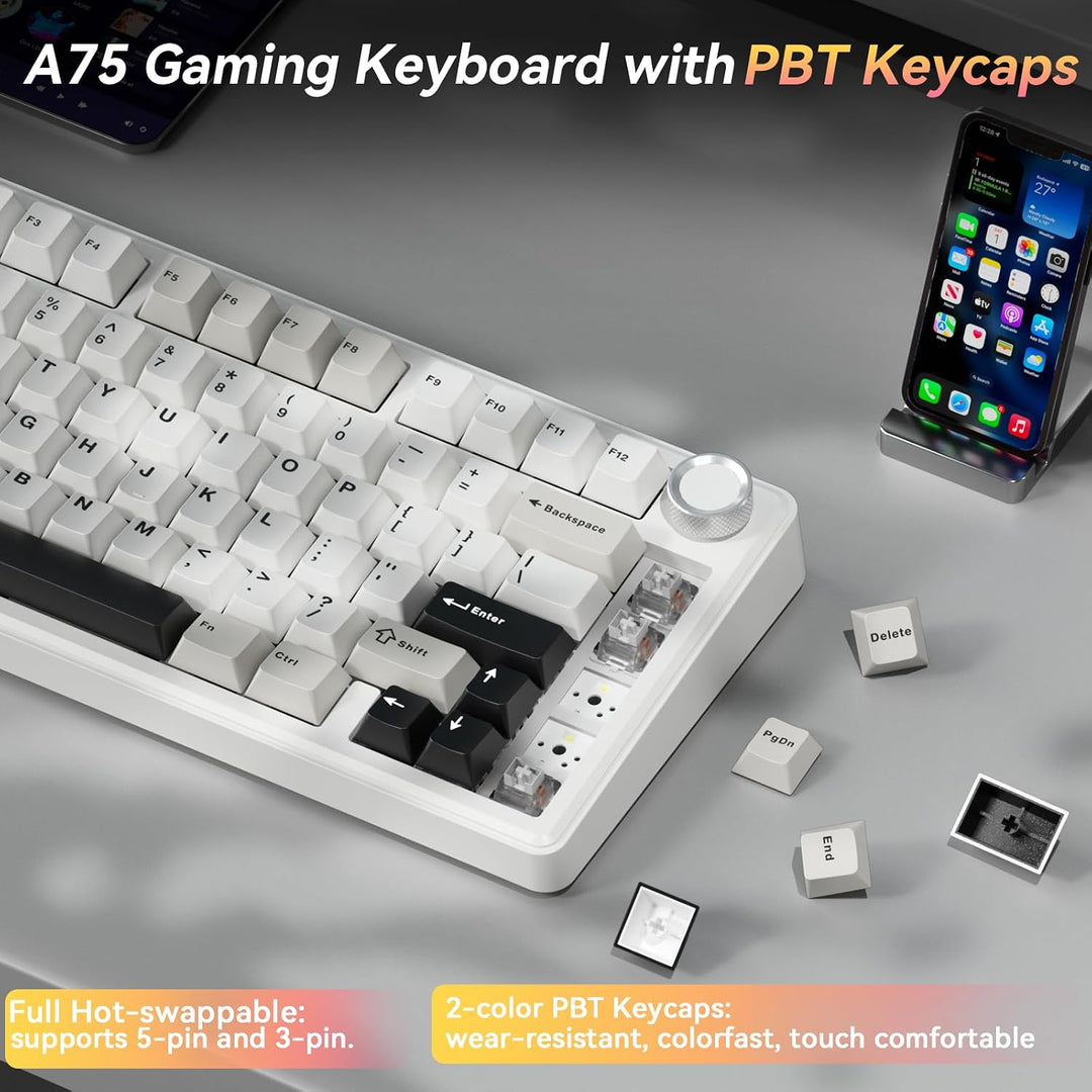 SOLAKAKA Teclado mecánico inalámbrico A75 75%, teclado para juegos...