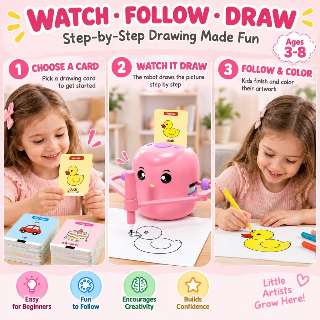 Robot de dibujo para niños, 150 tarjetas de juguete para edades de 3, 4, 5