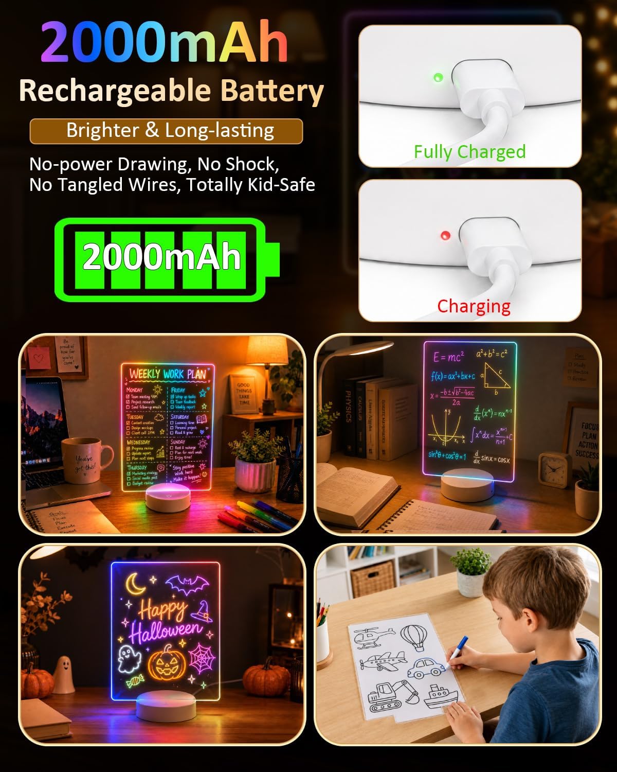 Tablero de dibujo LED para niños de 3 a 12 años, kits de arte con luz para