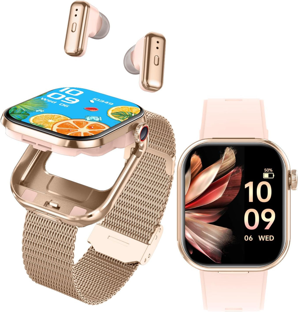 Reloj inteligente con auriculares, pantalla HD de 2.02 pulgadas, rastreador de actividad 2 en 1 con auriculares inalámbricos, impermeable, compatible con Android iOS, viene con 2 correas de