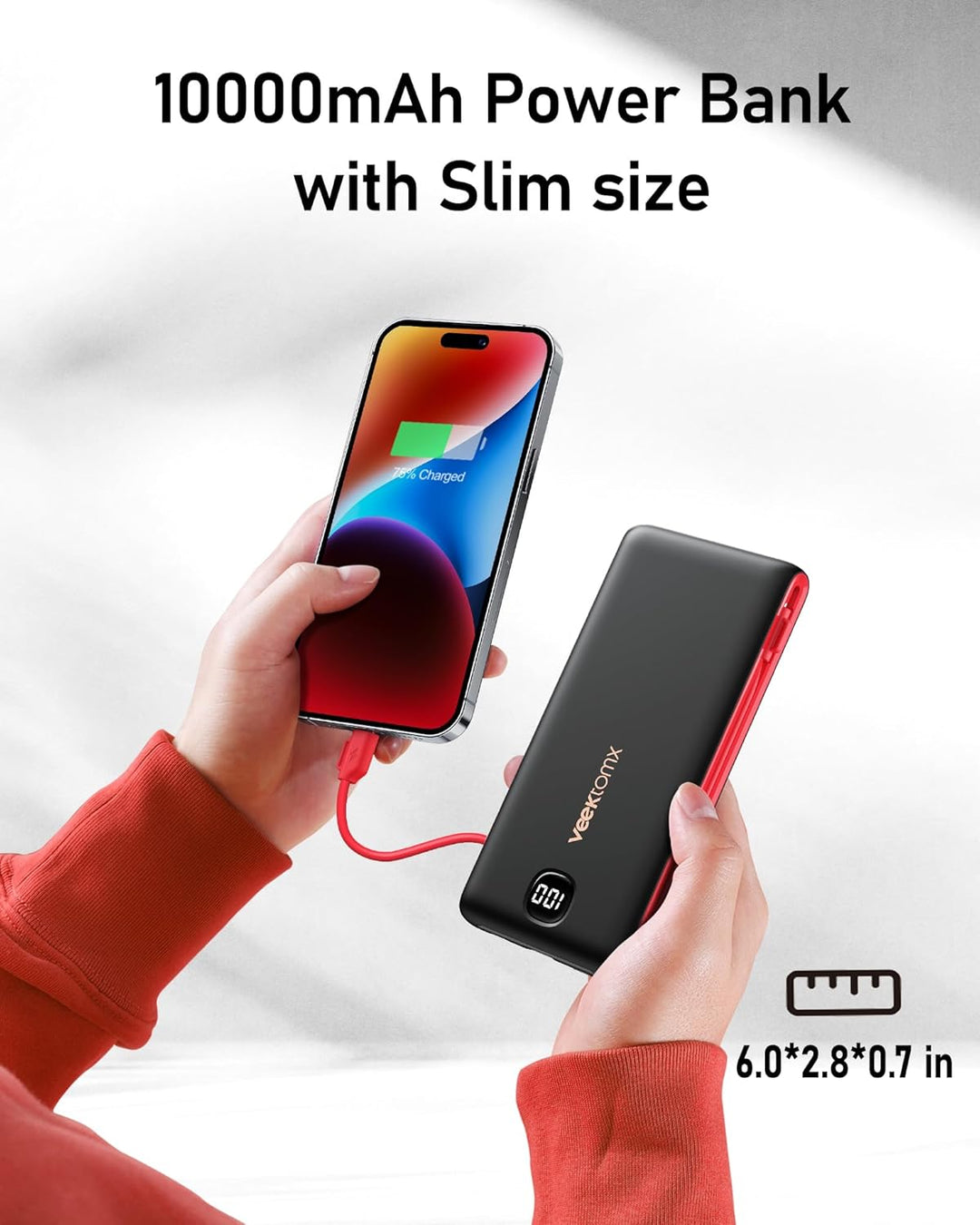 VEEKTOMX Cargador portátil con cables integrados de 10000 mAh, banc...