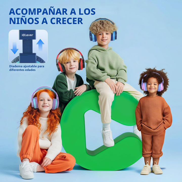 iClever BTH12 - Auriculares Bluetooth para niños, LED con luces de...