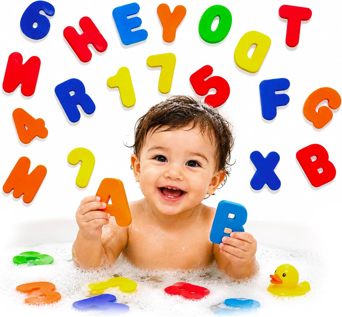 36 letras y números de espuma adhesivos, no tóxicos, sin BPA, juguetes de bañera sin moho, colorido, educativo, divertido aprendizaje ABC para niños pequeños y bebés