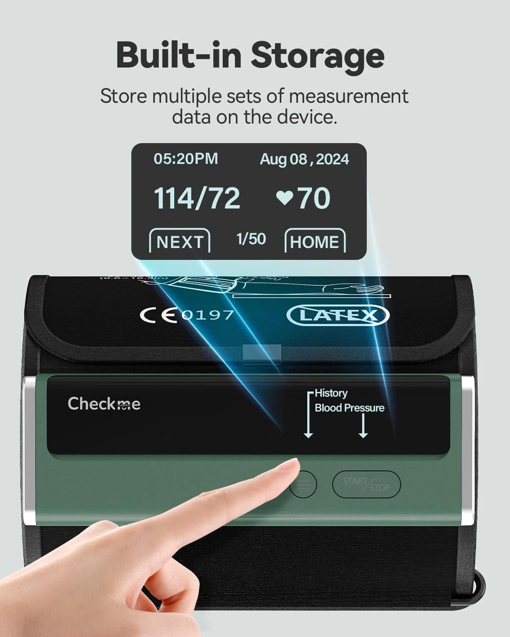 Checkme Monitor de presión arterial para uso doméstico: puño superior del brazo, máquina Bluetooth BP, lecturas precisas en 30 segundos, aplicación habilitada para iOS y Android