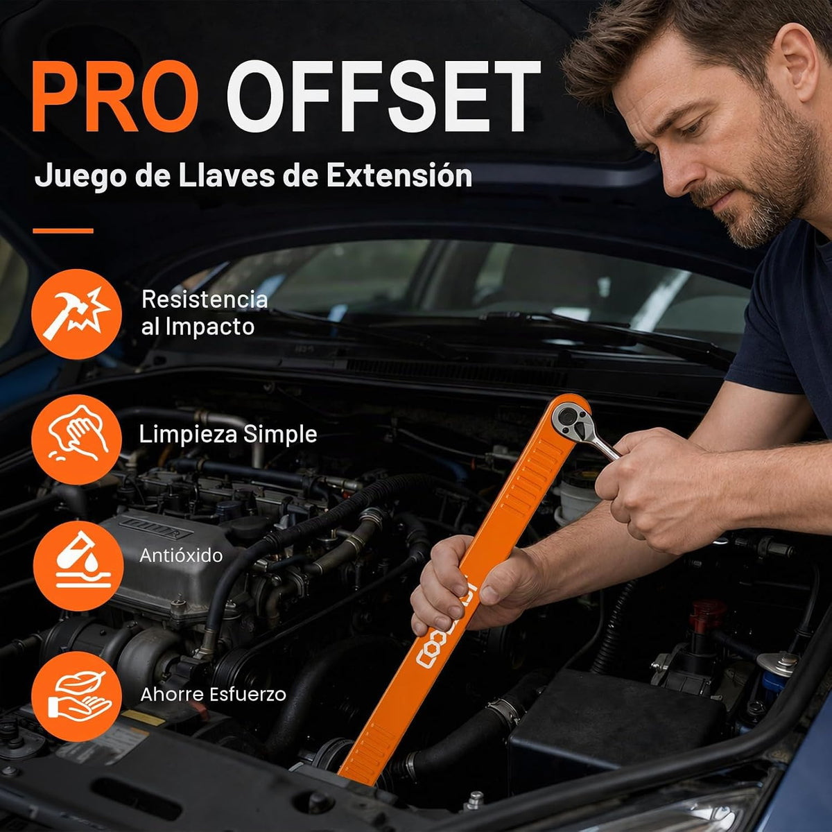 Llave de extensión offset Pro, herramienta de cadena con arco de giro 0° para espacios reducidos