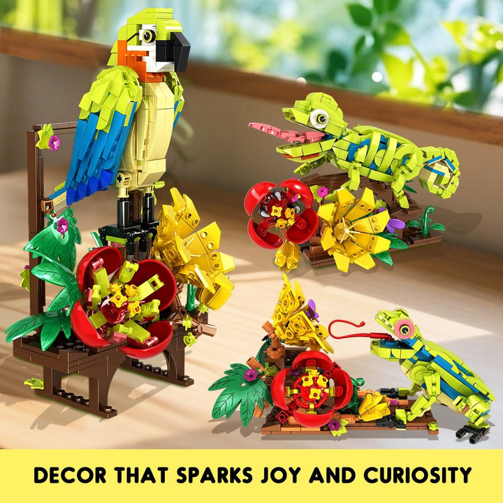 HOGOKIDS Juego de construcción de rana lagarto y loro de