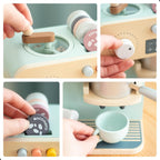 UMU® Cafetera de juguete de madera para niños, accesorio de cocina de juego de simulación para niños pequeños, juego de máquina de café expreso, juguete Montessori para edades de 3, 4, 5, 6