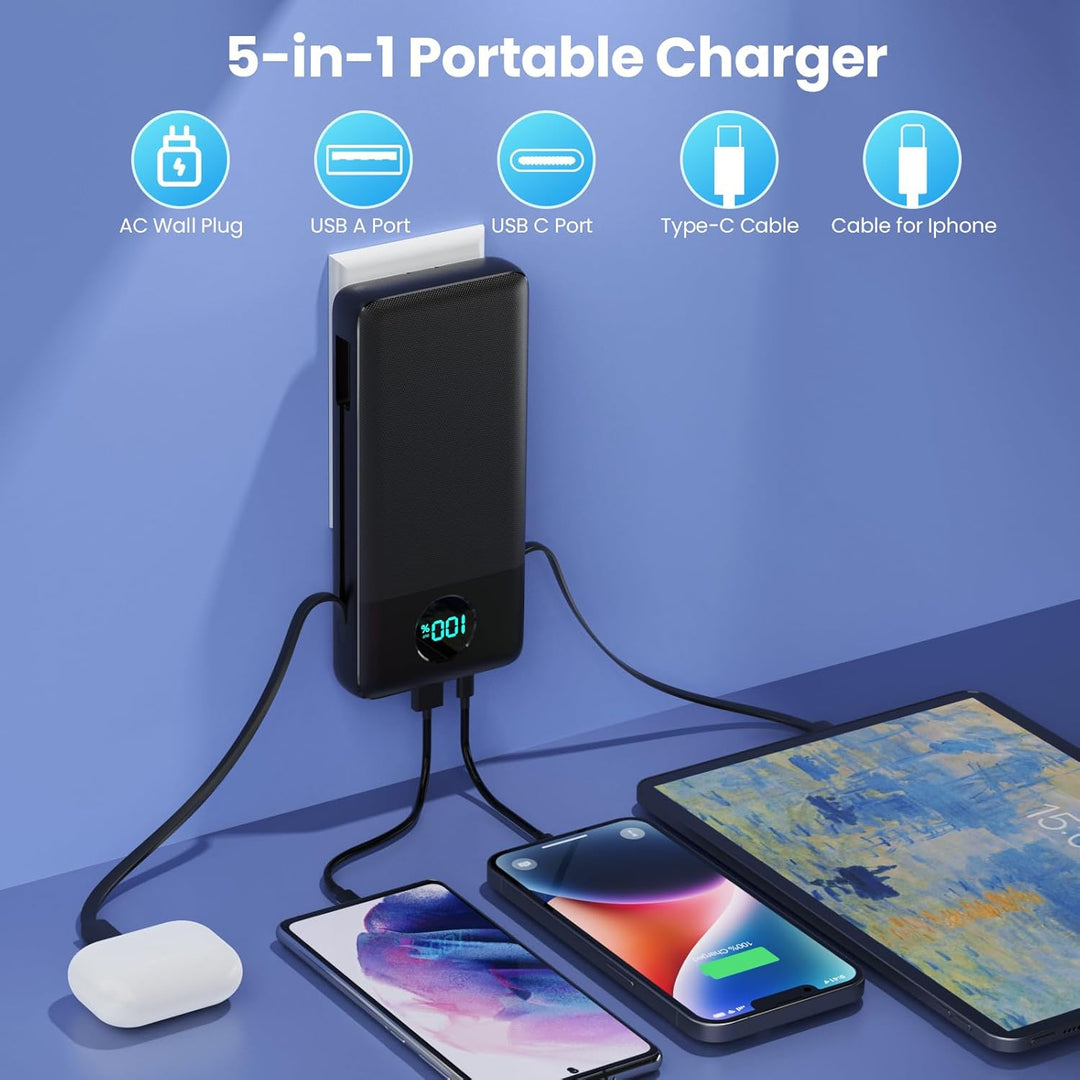 Cargador Portátil 33800mAh Banco de Energía USB C con Cables Integr...