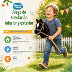 Nature Bound Caballo de palo | Caballo en un palo con efectos de sonido – Poni de peluche hecho a mano para niños pequeños y niños | Mango de madera resistente cosido a mano | Juguete de caballo de juego de simulación (negro)