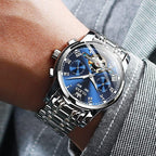 OLEVS Reloj automático para hombre, cuerda automática, mecánica, de lujo, de acero inoxidable, multicalendario, impermeable, luminoso, reloj de pulsera
