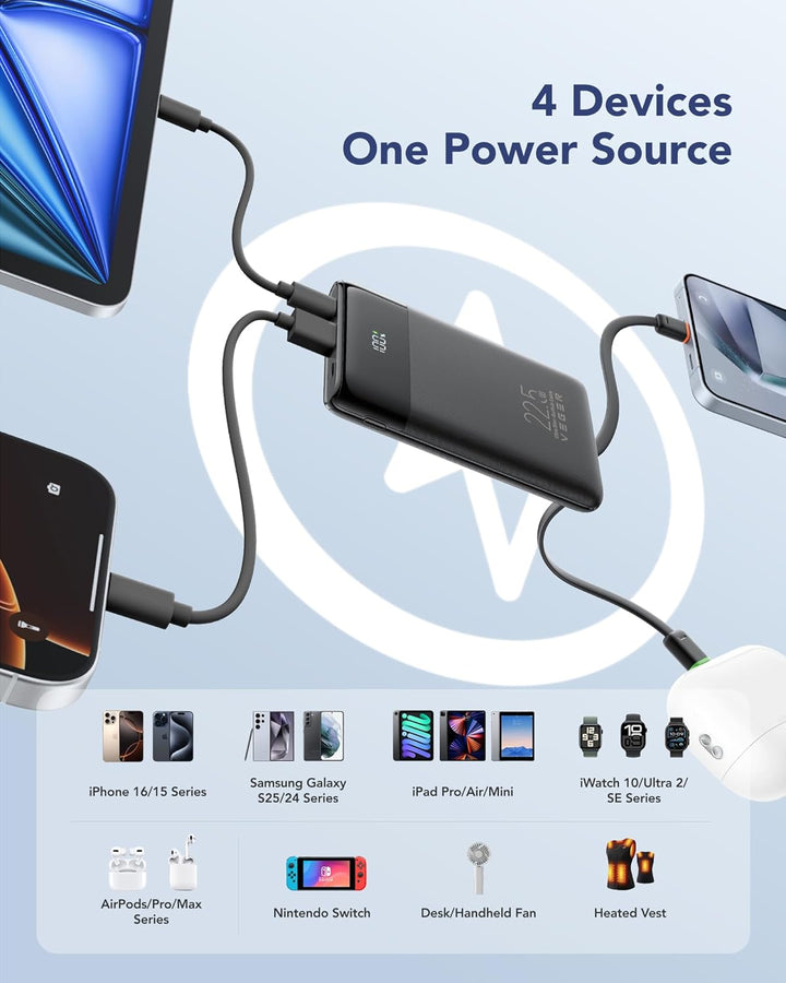 VEGER Cargador portátil con cables incorporados, batería externa de...