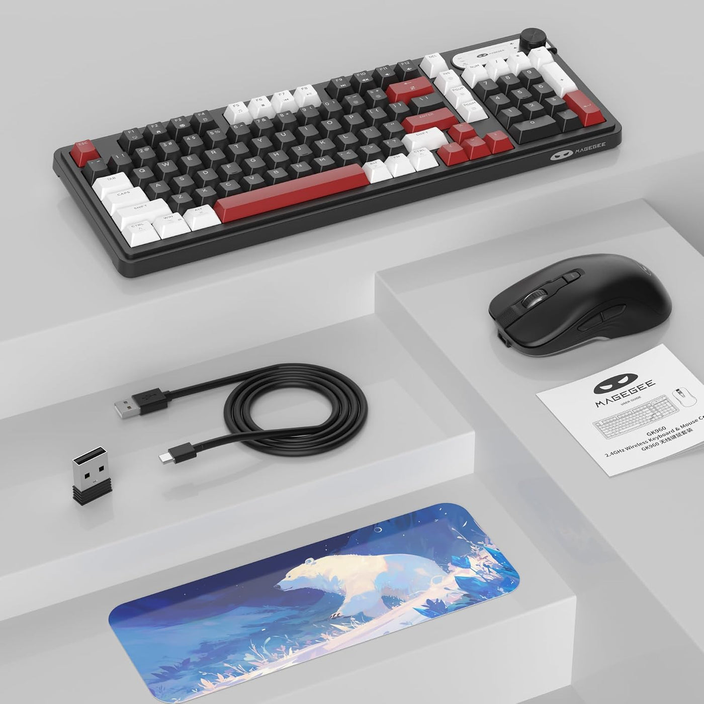 MageGee V990 Combo de teclado y mouse inalámbricos cremosos, 99 tec...