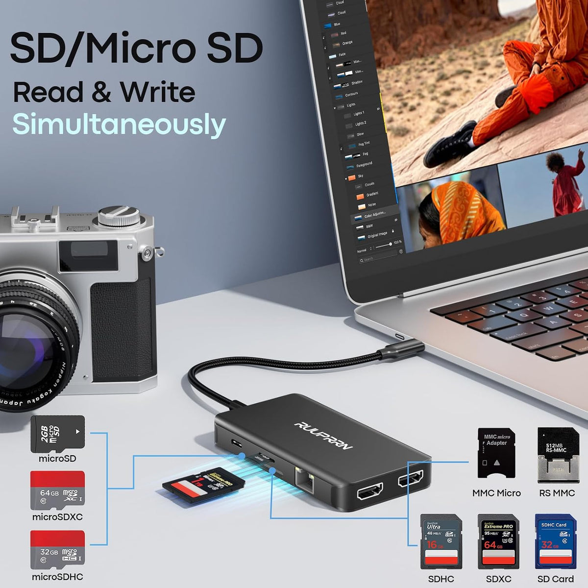 Estación de acoplamiento USB-C para monitor dual, Dock USB-C 9 en 1 con 2 HDMI