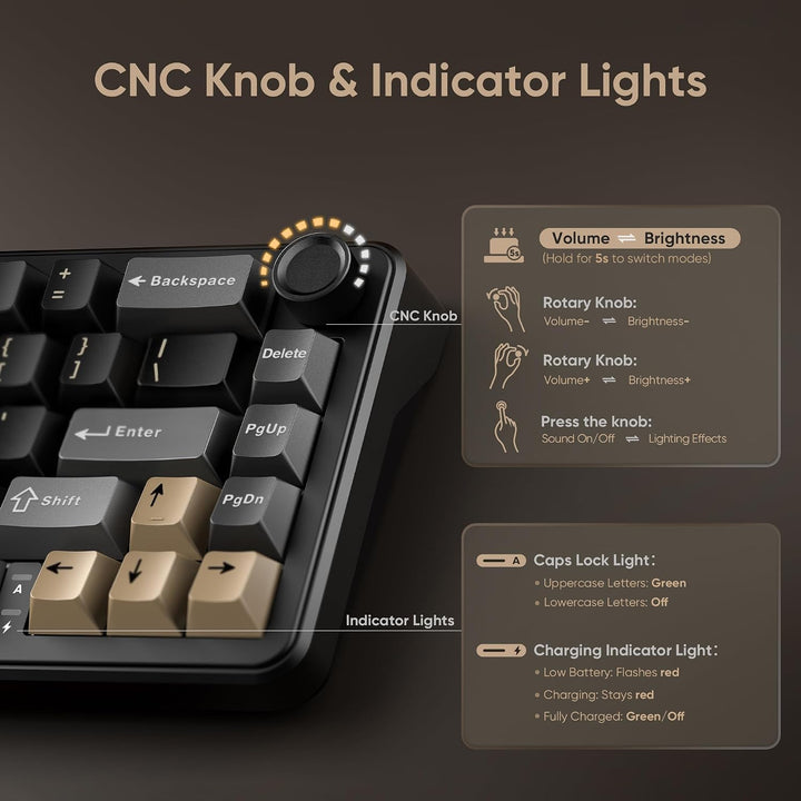 RedThunder Teclado mecánico inalámbrico K65, perilla CNC, Tri-modo...