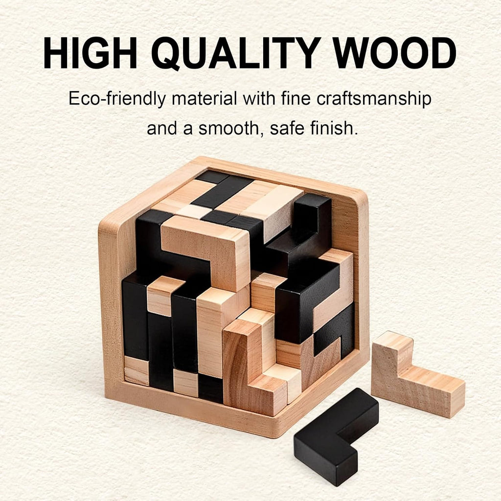 5 rompecabezas de madera para adultos y niños - Rompecabezas de cubo y forma, juegos de lógica y educativos, diversión familiar