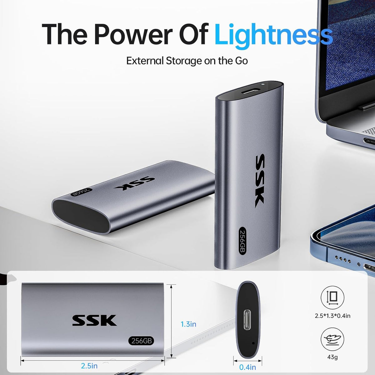 SSK Disco duro externo SSD de 256 GB, SSD portátil de hasta 550 MB\...