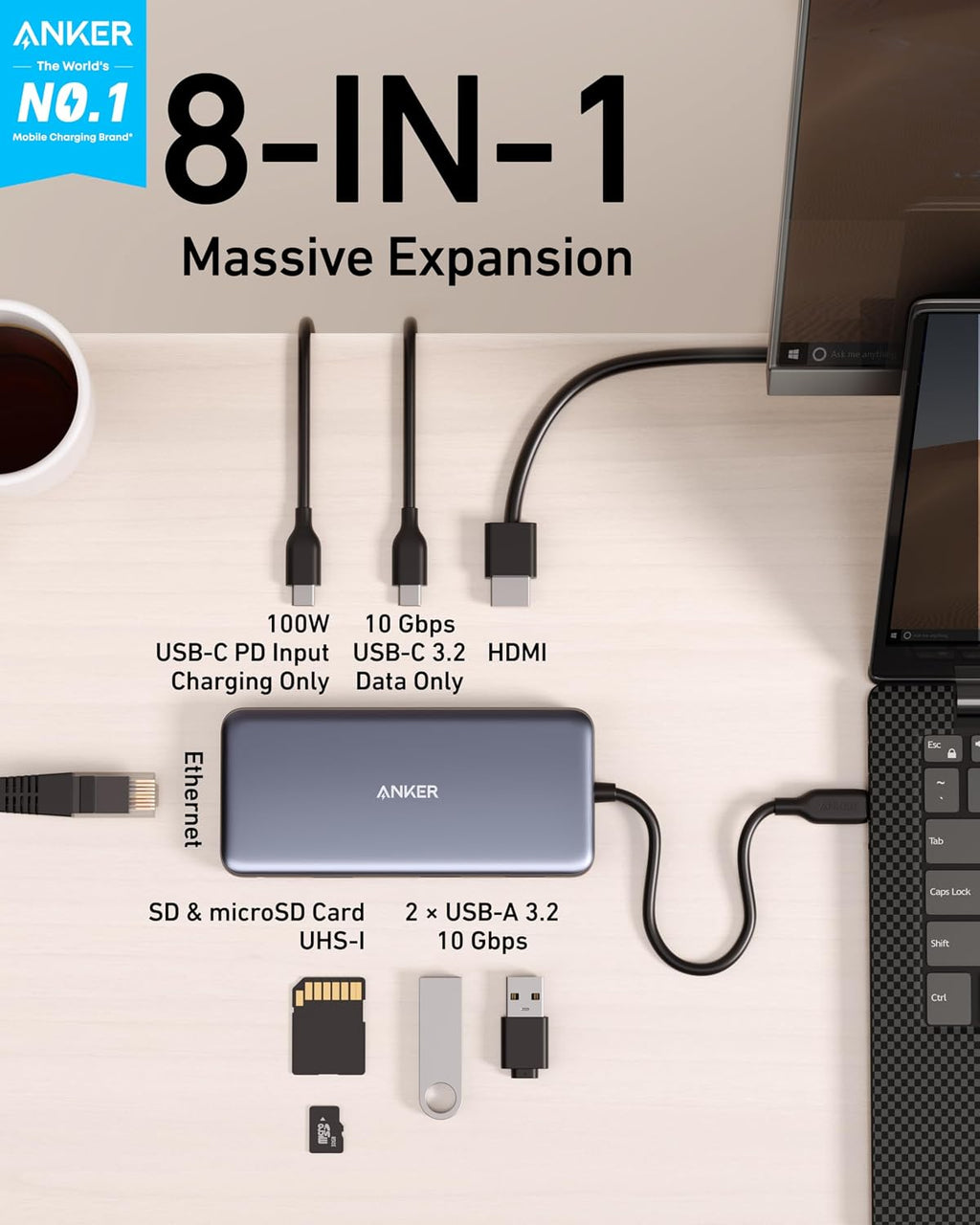 Anker, A83830A1, hub USB 4 de 3 puertos