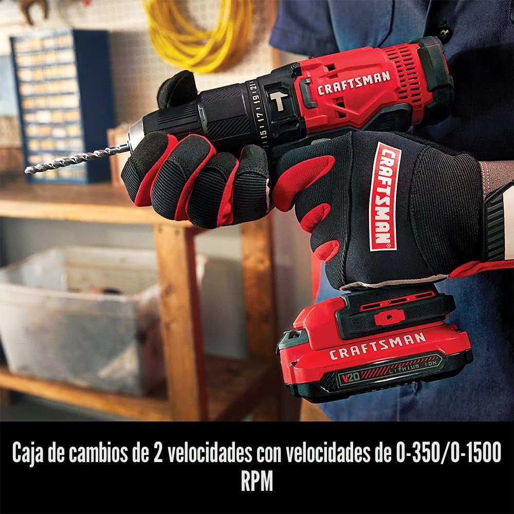 CRAFTSMAN V20 Kit de taladro de martillo inalámbrico, 1/2 pulgada, 2 baterías y cargador incluidos (CMCD711C2)