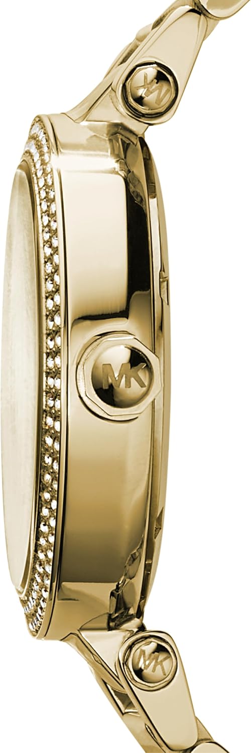 Michael Kors Parker - Reloj de acero inoxidable con cristal pavé para mujer, con correa de acero, cuero o silicona