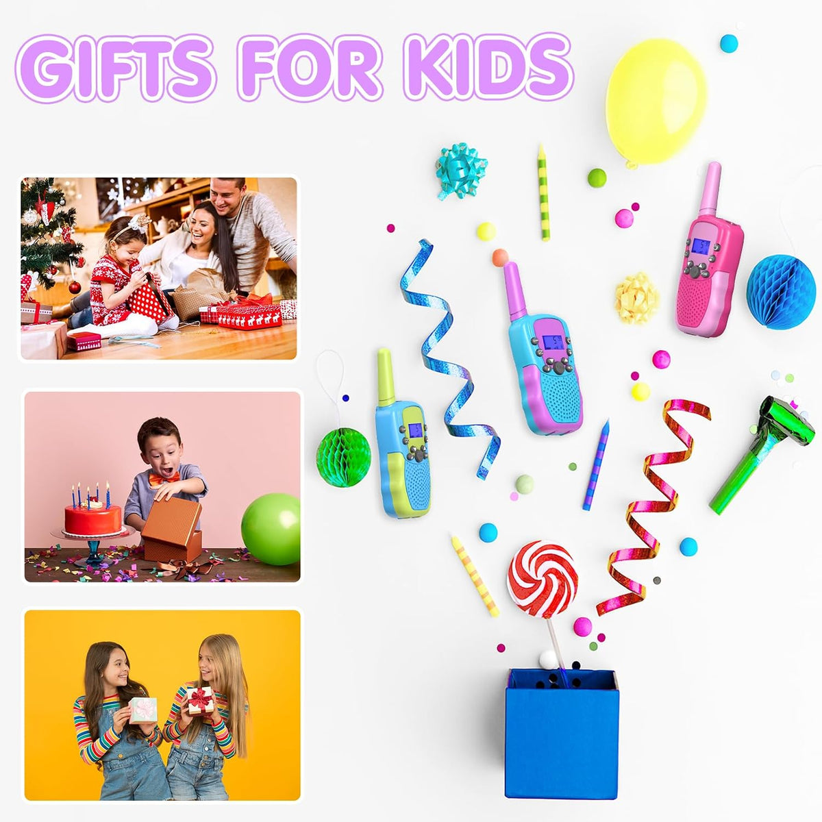 Selieve Walkie Talkies para niños, paquete de 3, juguetes para niños o niñas de 3 a 12 años, rango de 1.9 mi, juguetes para actividades en interiores y exteriores, regalos para niños y niñas de 5 a 8
