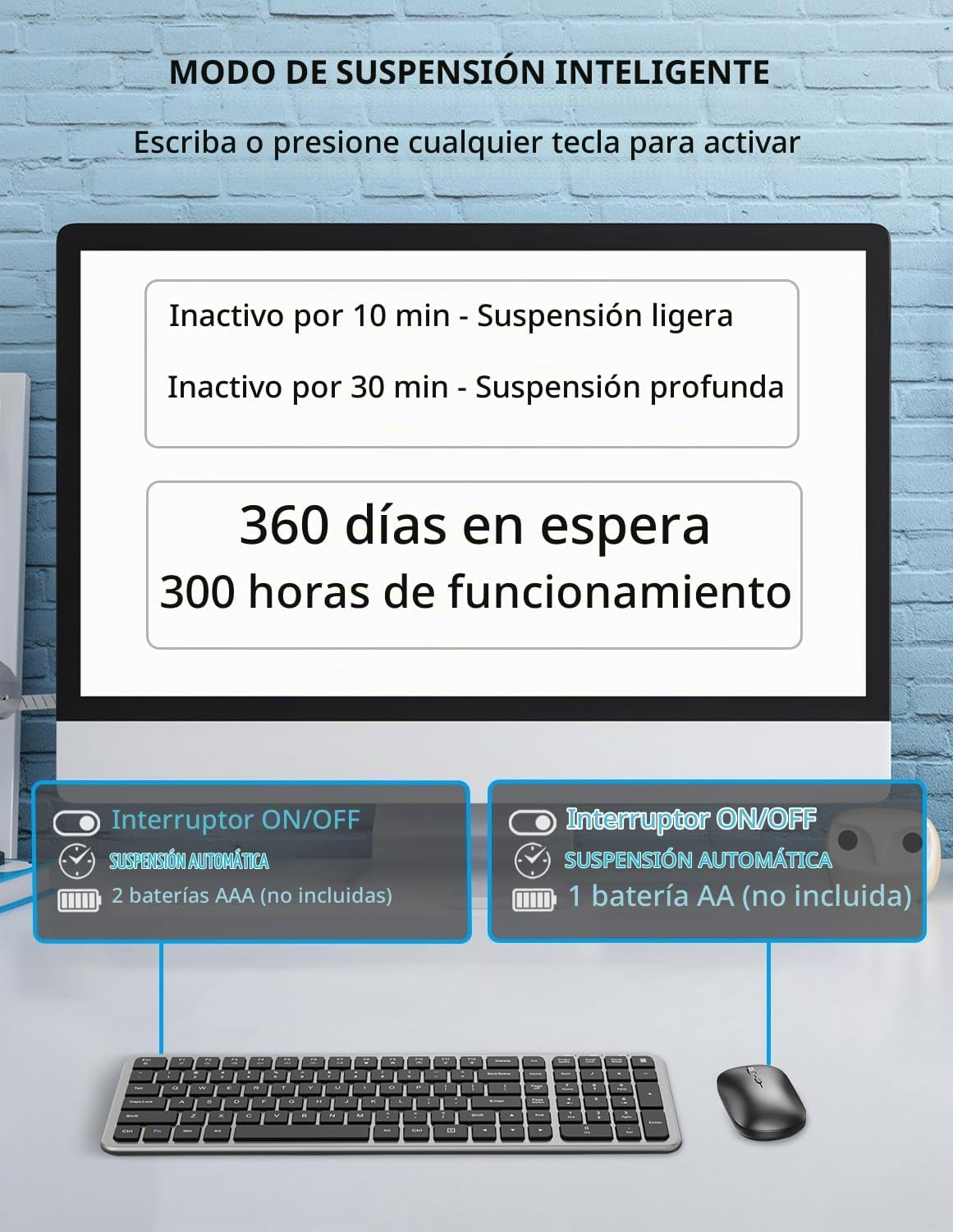 Combo de teclado y mouse inalámbricos, teclado plano delgado y comp...