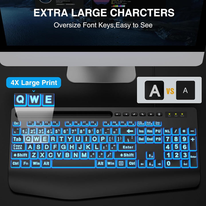 SABLUTE Teclado retroiluminado con letra grande, teclados de comput...