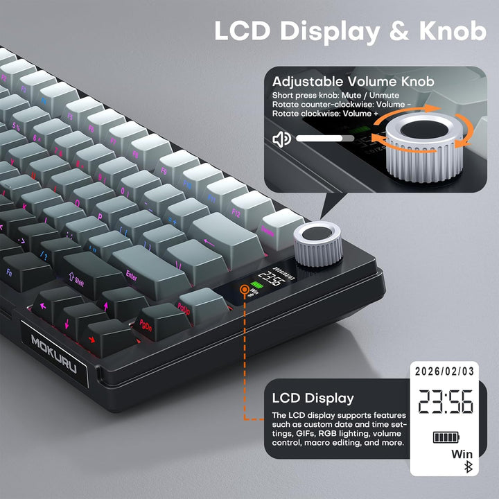 MOKURU Teclado mecánico inalámbrico, tres modos BT\/2.4G\/USB-C, co...