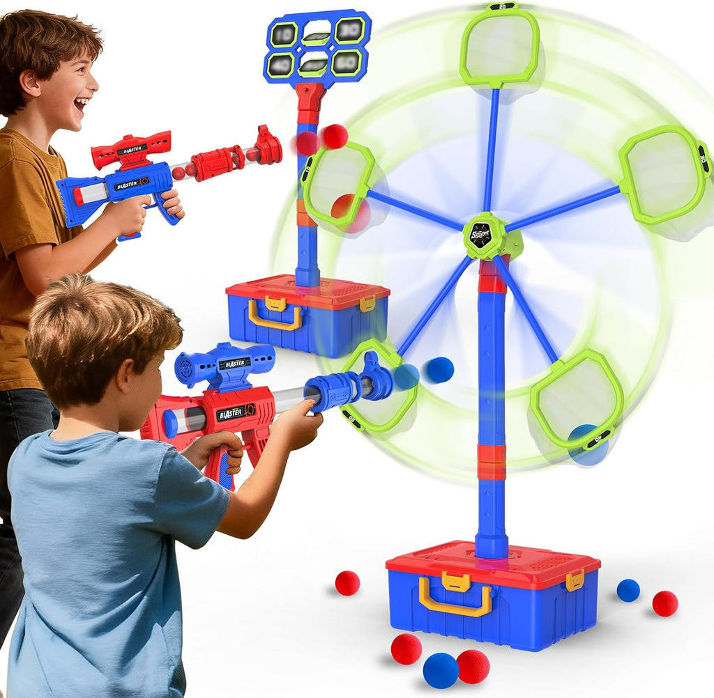2 en 1 juego de disparos juguetes para 5-8 niños mayores que se mueven el objetivo de tiroteo de pie