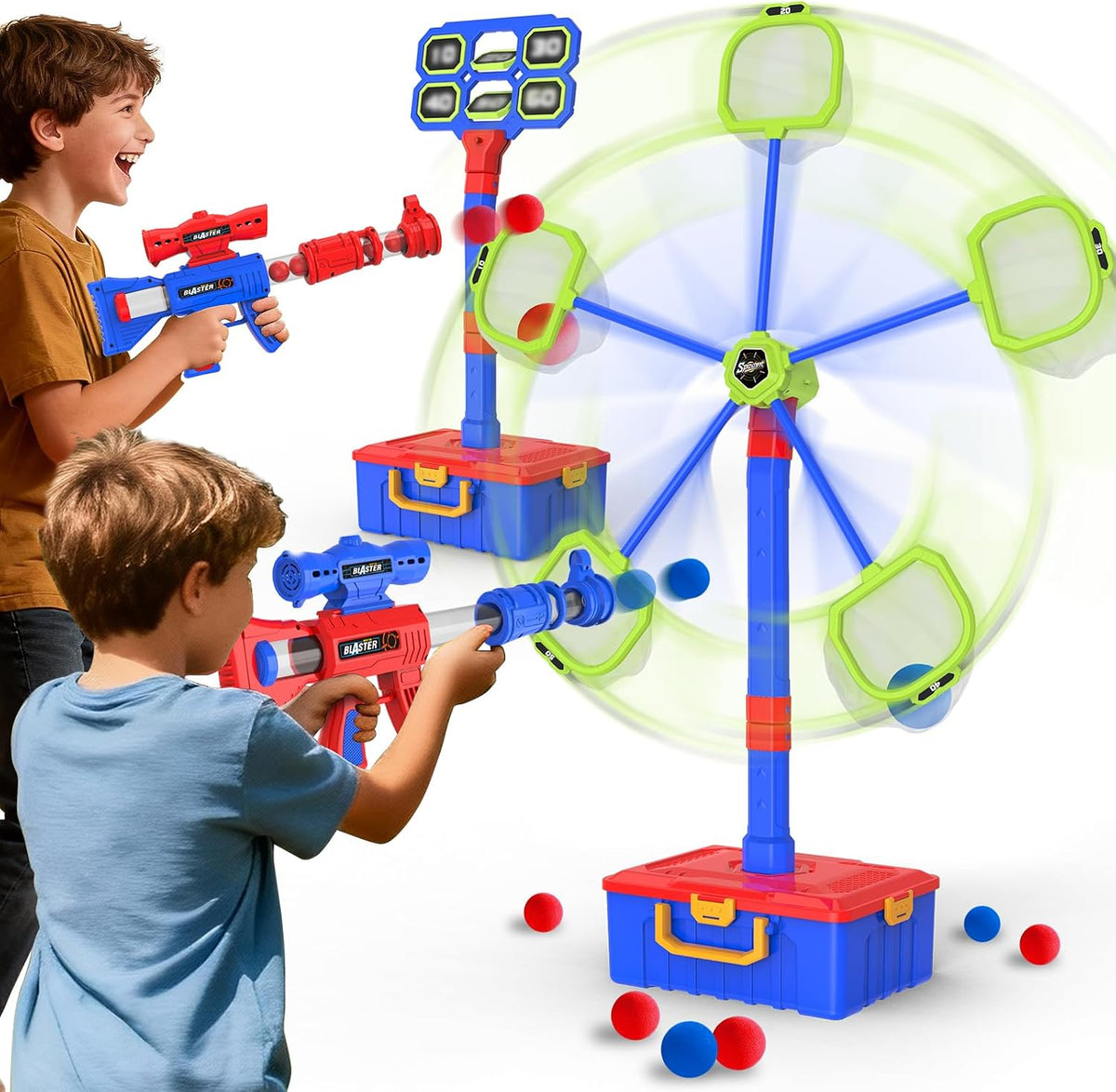2 en 1 juego de disparos juguetes para 5-8 niños mayores que se mueven el objetivo de tiroteo de pie