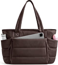 Bolso de mano para mujer con cierre, bolso acolchado tipo puffer con compartimentos, bolsos de trabajo ligeros y voluminosos para mujer de viaje