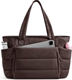 Bolso de mano para mujer con cierre, bolso acolchado tipo puffer con compartimentos, bolsos de trabajo ligeros y voluminosos para mujer de viaje