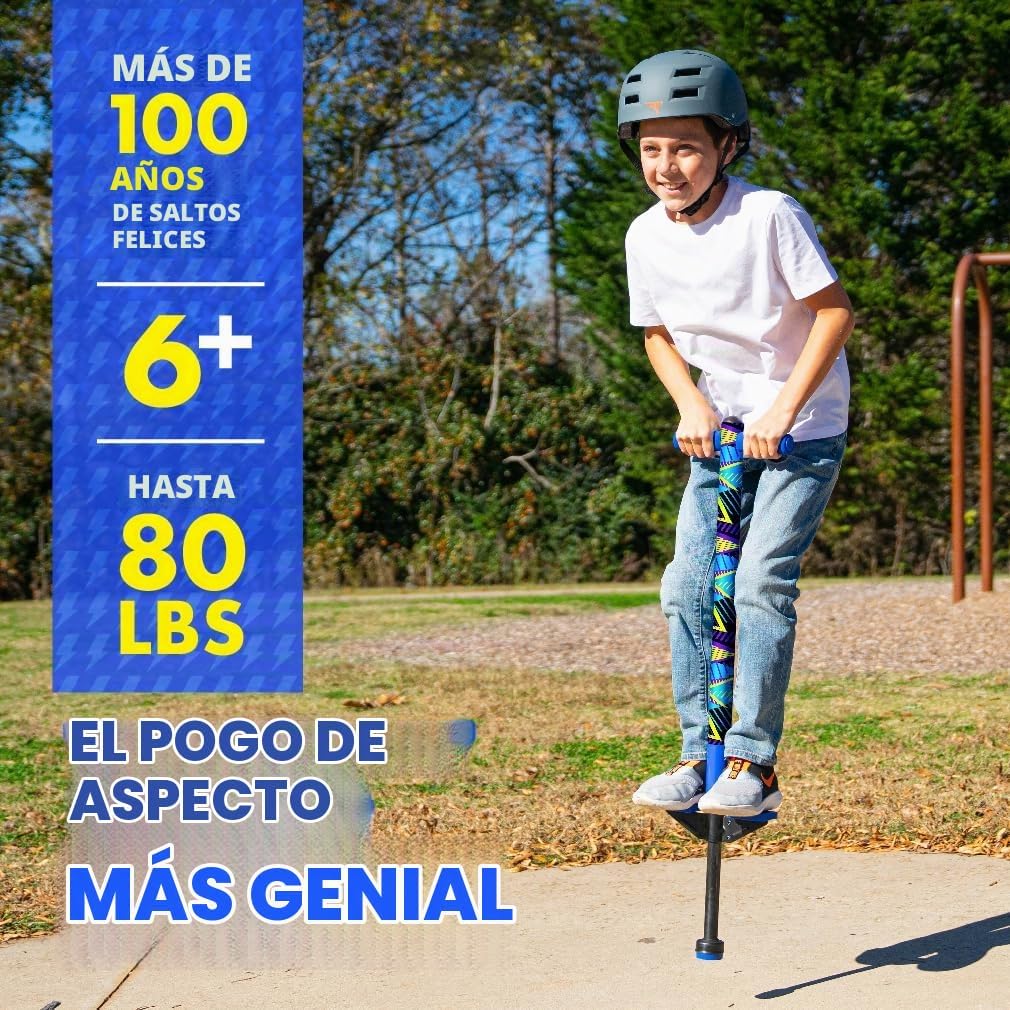 Flybar Jolt Pogo Stick para niños, perfecto para principiantes con marco de metal cubierto de espuma, asas y acolchado, almohadillas antideslizantes para los pies, punta ancha, juguete activo al aire