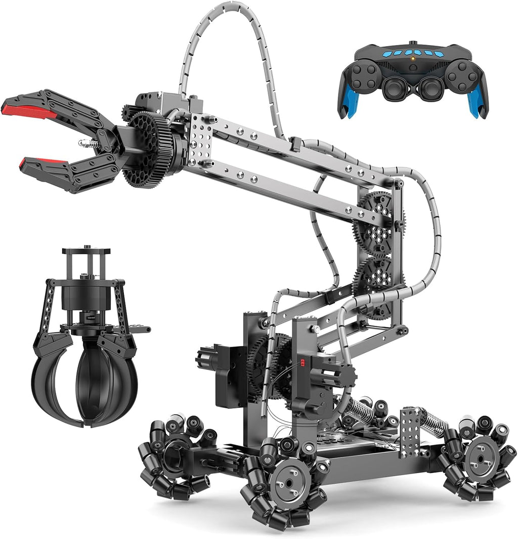 Kit de brazo robótico, brazo robótico flexible de control remoto con agarre de 360° y ruedas, kit de ciencia 2 en 1, el mejor regalo de cumpleaños para niños y adultos, no requiere montaje (con regalo)