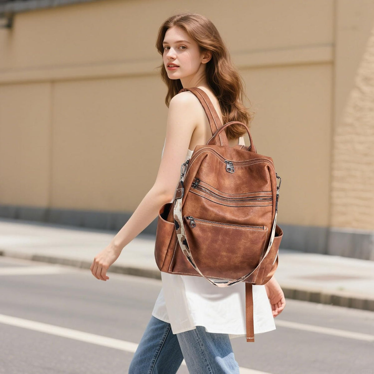 Mochila de cuero vegano AGLOD para laptop para mujer, mochila de 15...