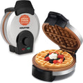 Gourmia - Máquina de waffles belga con control de tostado ajustable, placas antiadherentes, luces indicadoras de lista y potencia, almacenamiento vertical compacto, asa de tacto frío