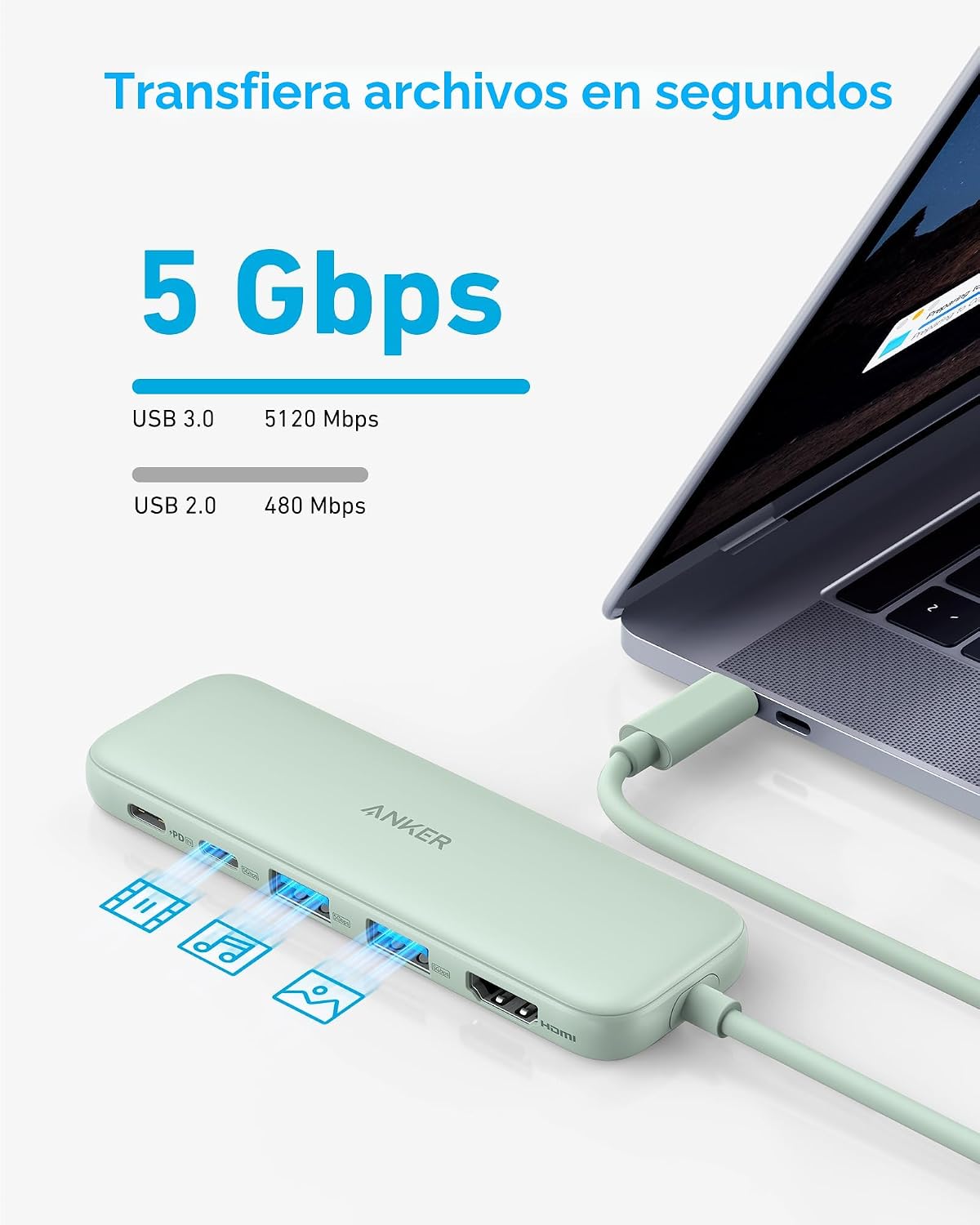 Anker Hub USB C, concentrador USBC a HDMI 5 en 1 con pantalla 4K, U...