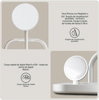 Zens Cargador inalámbrico 4 en 1, compatible con MagSafe y Qi2, carga inalámbrica ultrarrápida de 15 W para Apple iPhone 16/15/14/13/12, Apple Watch, AirPods, incluye adaptador de corriente (blanco)