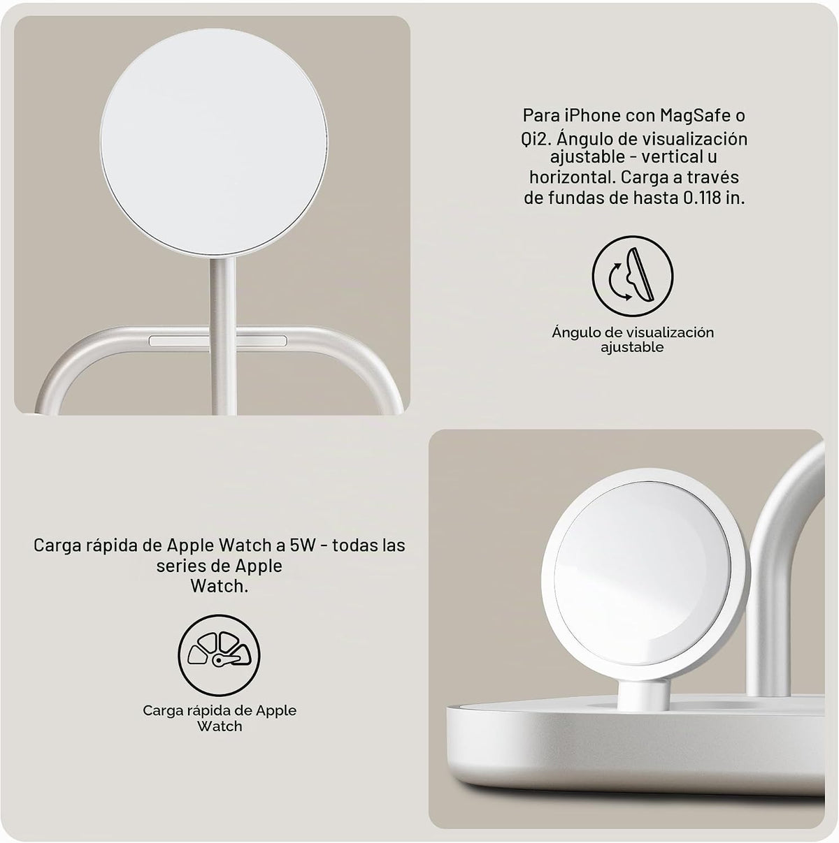 Zens Cargador inalámbrico 4 en 1, compatible con MagSafe y Qi2, carga inalámbrica ultrarrápida de 15 W para Apple iPhone 16/15/14/13/12, Apple Watch, AirPods, incluye adaptador de corriente (blanco)